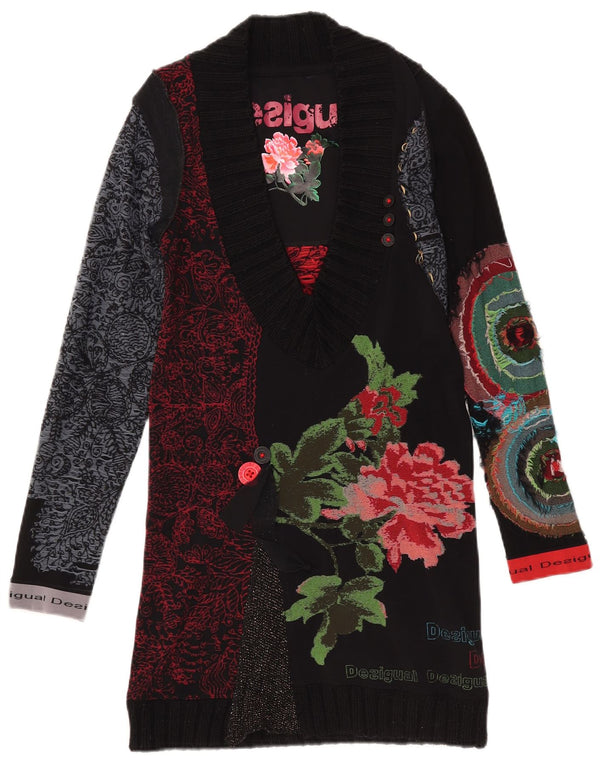 Desigual Dame Grafisk Langærmet Jumper Kjole UK 12 Medium Black Floral
