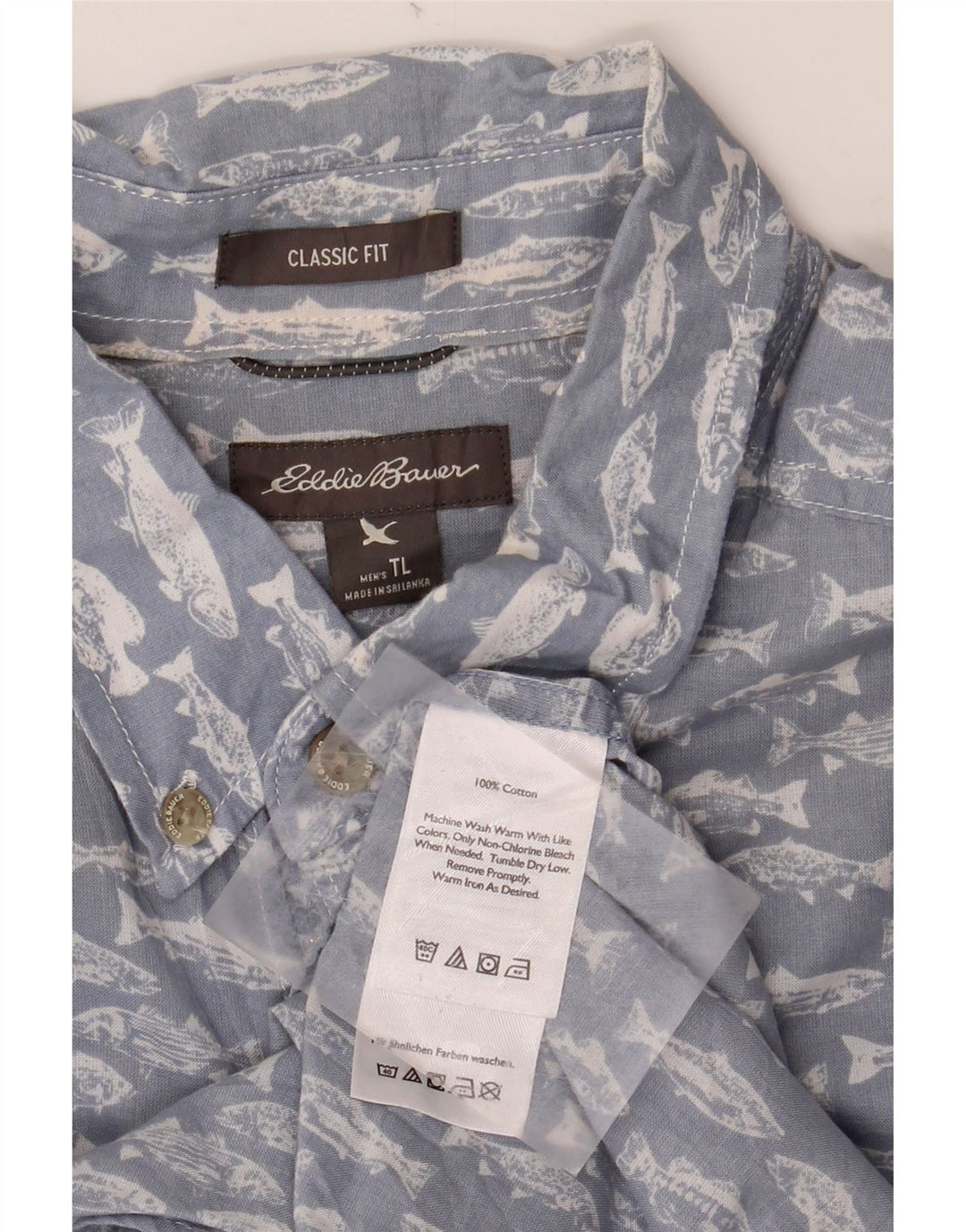 EDDIE BAUER Herre høj abstrakt mønster kortærmet skjorte, stor blå
