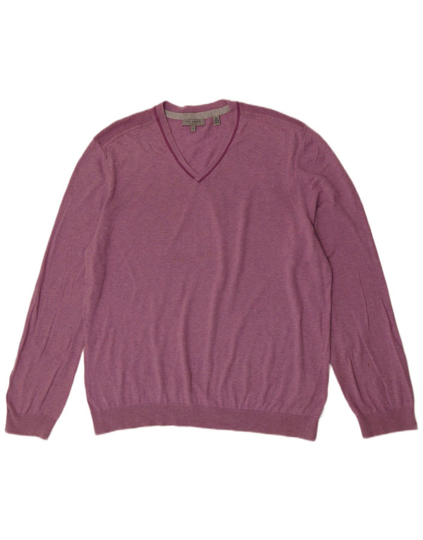 Ted Baker Mens V-Neck Jumper Sweater Size 6 2XL Pink Cotton
