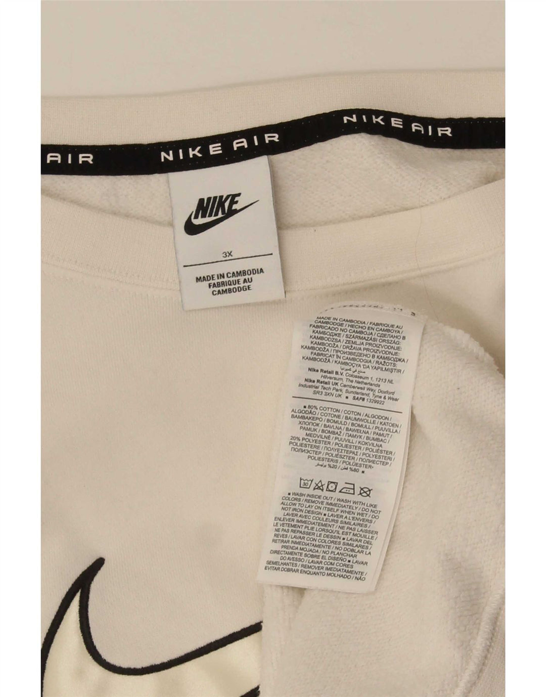 Nike Herre Oversized grafisk sweatshirt trøje 3XL hvid bomuld