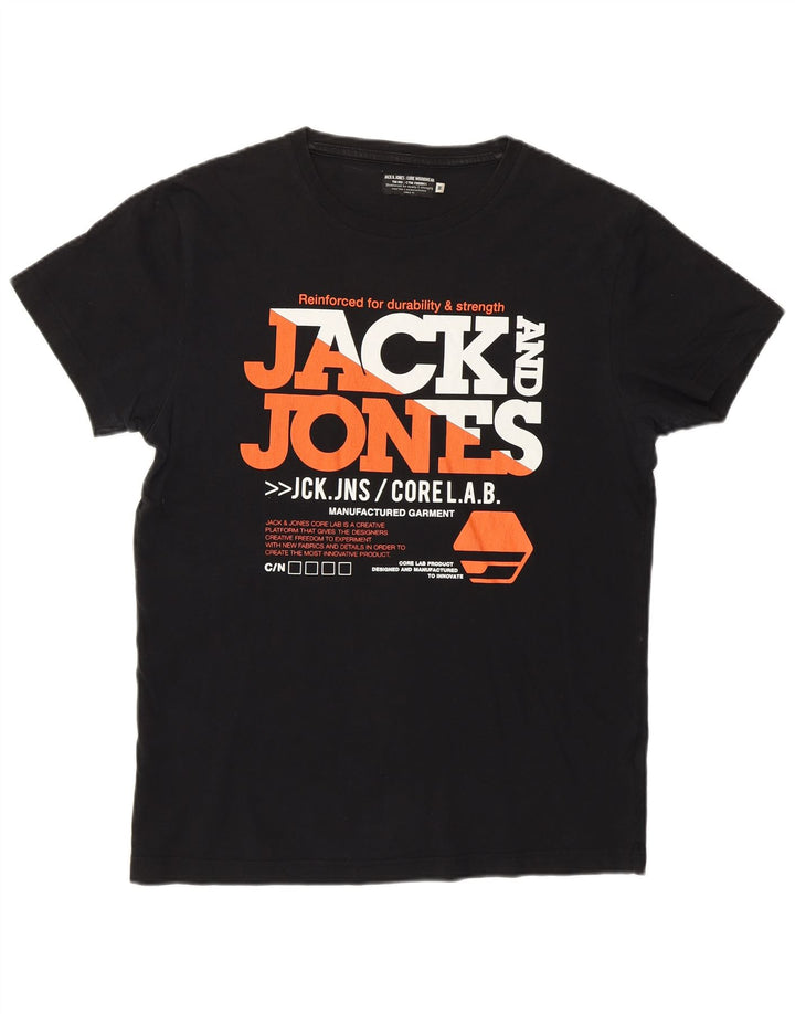 JACK & JONES Mens Graphic T-Shirt Top Medium Black