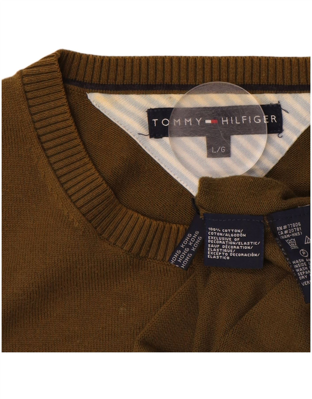 TOMMY HILFIGER Mens Crew Neck Jumper Sweater Large Brown Cotton
