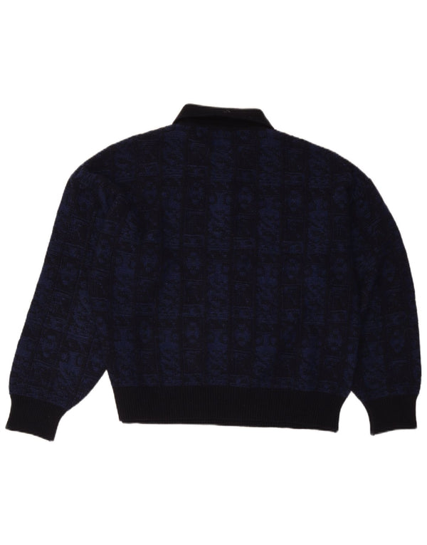 Aeffe Herre Polo Neck Jumper Sweater IT 50 Medium Marineblå Geometrisk Uld