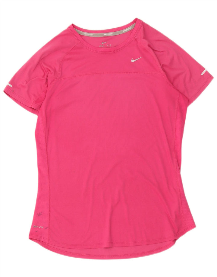 Nike Dame Dri Fit T-Shirt Top UK 14 Medium Pink Polyester