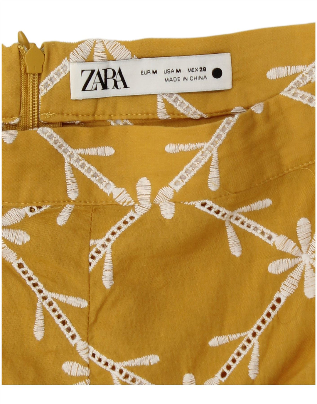 Zara Dame A-Line nederdel Medium W28 Gul Blomster
