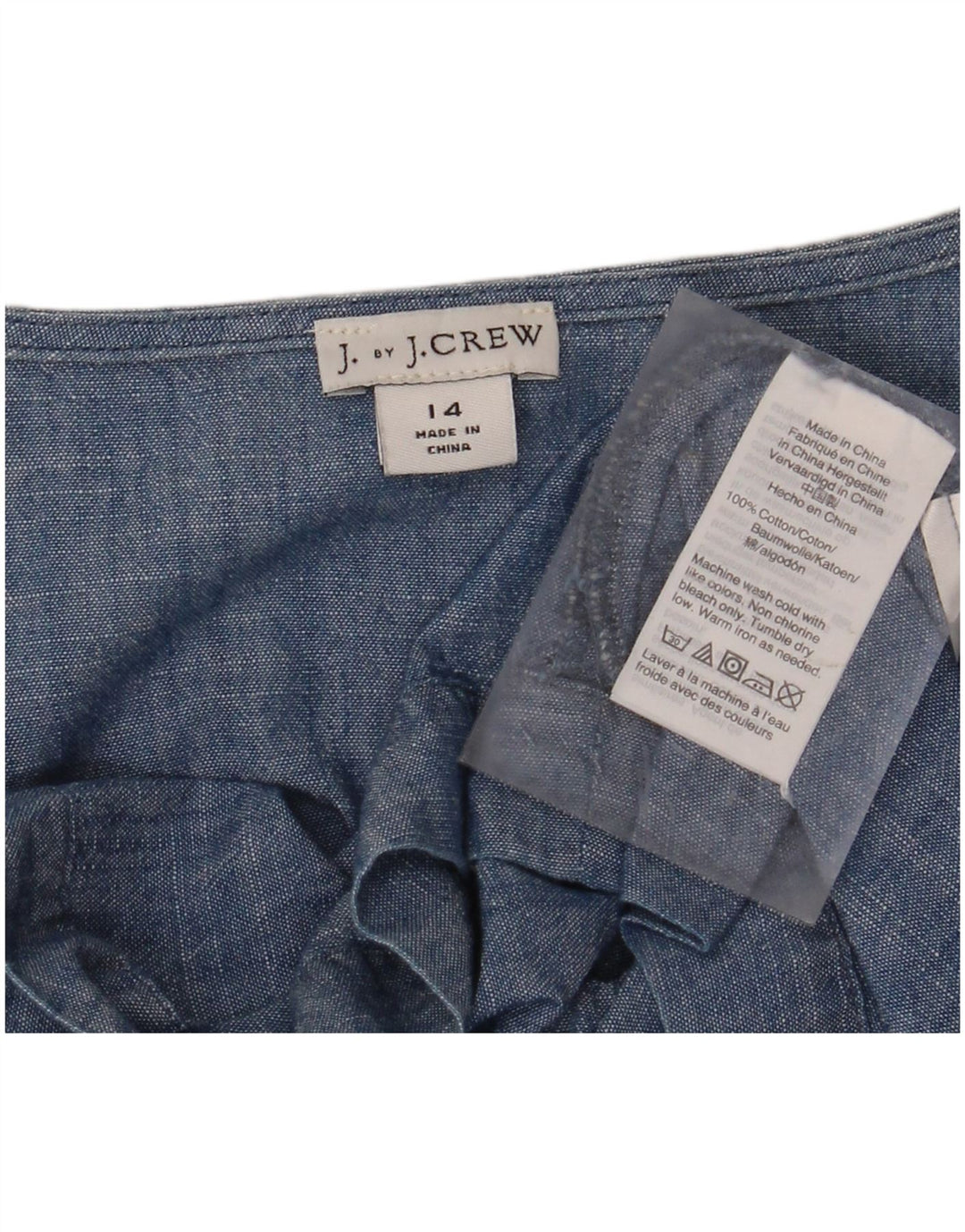 J. CREW Damebluse Top UK 14 Stor Blå Bomuld