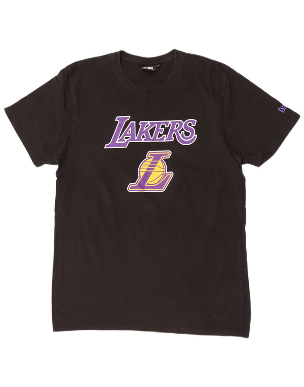 New Era Dame Lakers Grafisk T-Shirt Top UK 16 Stor Sort Bomuld