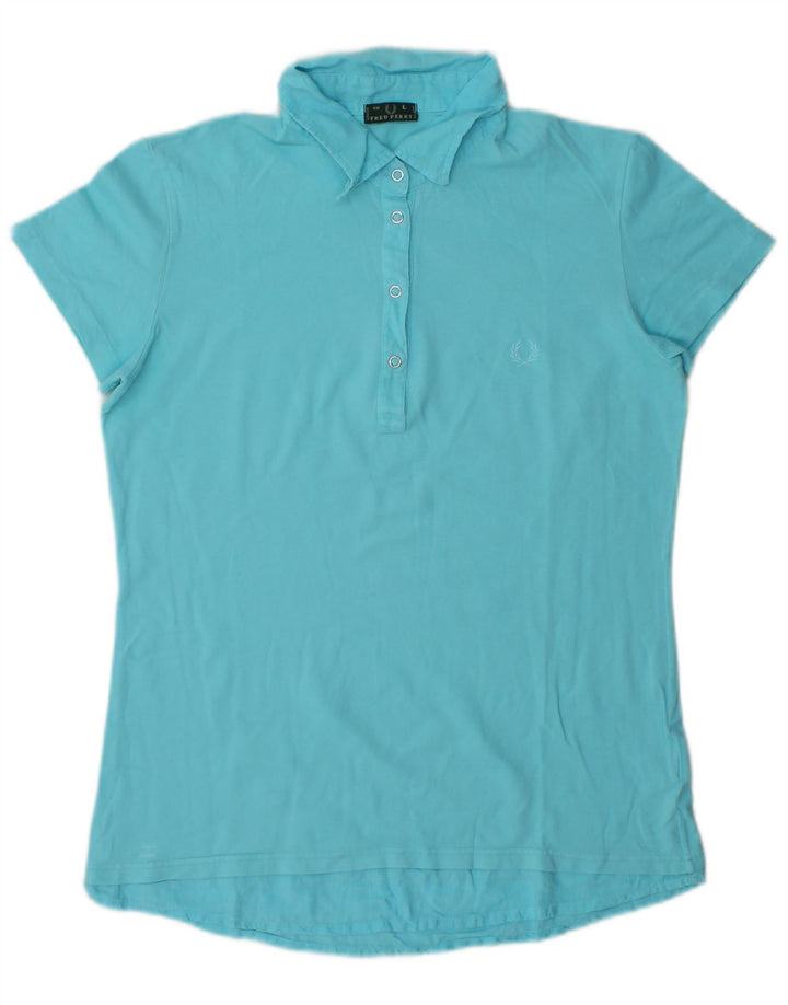 Fred Perry Dame Polo Shirt UK 14 Stor Blå Bomuld