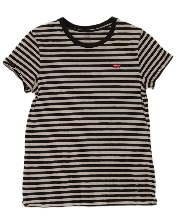 Levi's Dame T-Shirt Top UK 4 XS Sort Stribet Bomuld