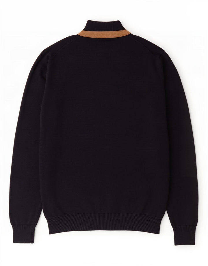 Massimo Dutti Herre Button Neck Jumper Sweater Stor Marineblå Bomuld