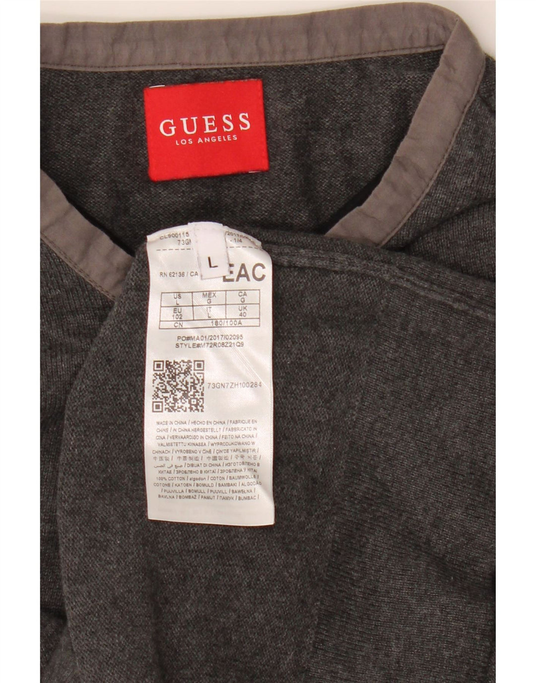 GUESS Herre sweater med rund hals, stor grå bomuld