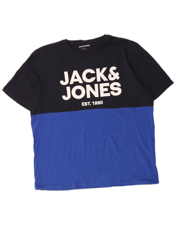 Jack & Jones Mens Graphic T-Shirt Top 2XL Black Colourblock Cotton