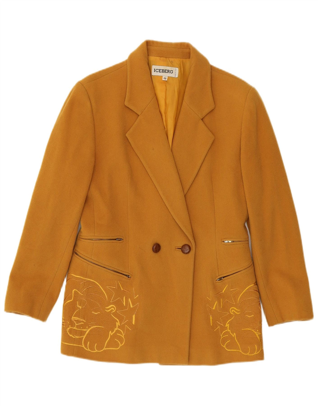 Iceberg Dame Blazer Jacket IT 42 Medium Yellow Animal Print