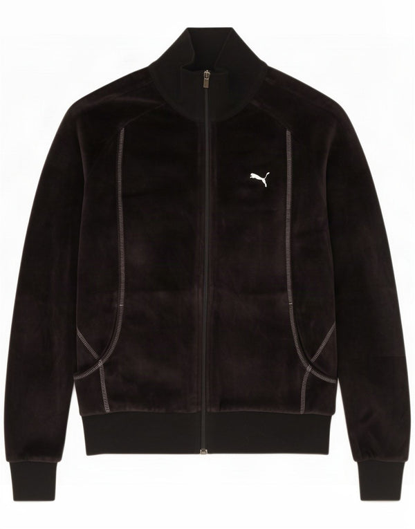 Puma Womens Velvet Tracksuit Top Jacket UK 8 Small Black Cotton