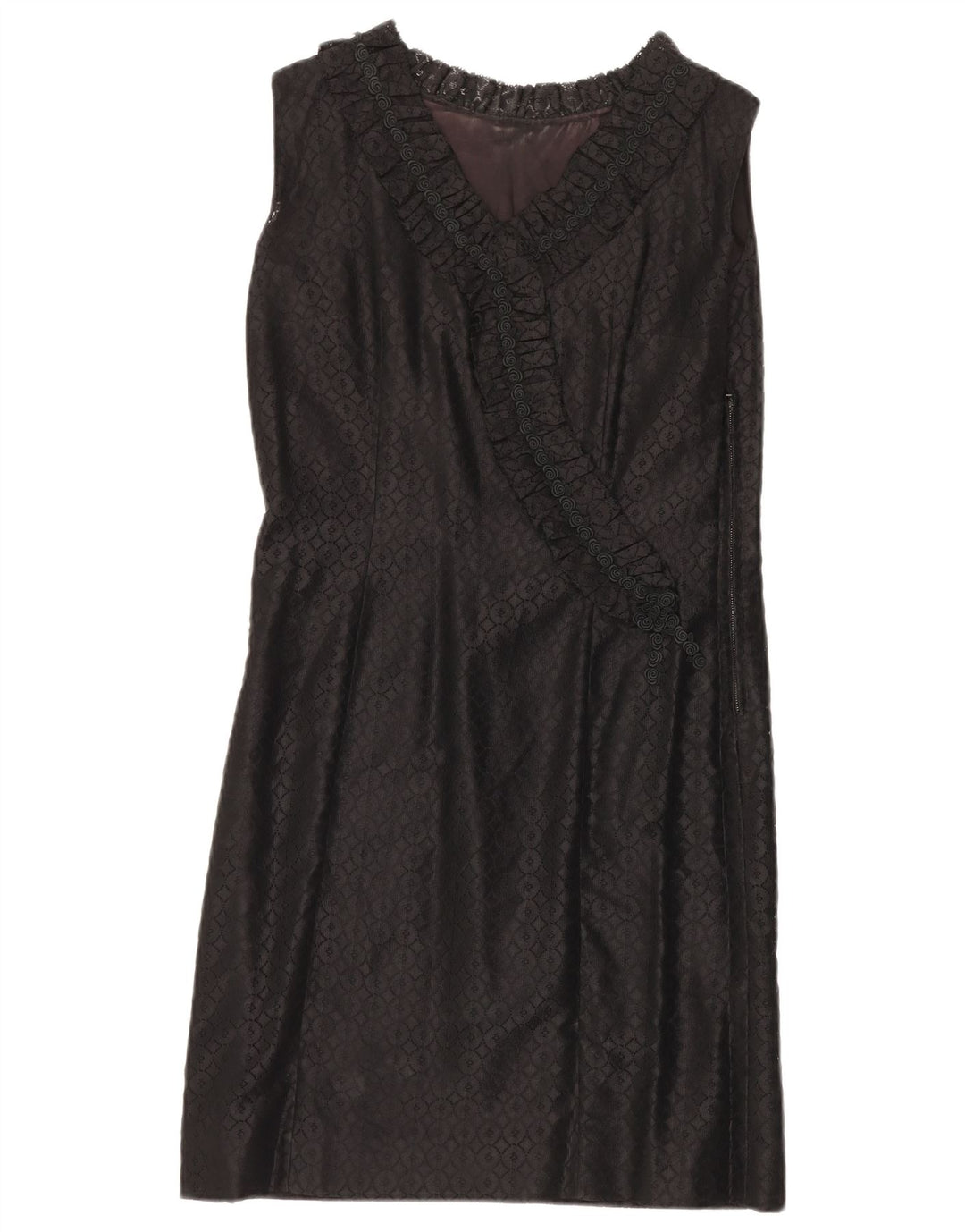 VINTAGE Dame Ærmeløs Lace Shift Dress UK 12 Medium Black Floral