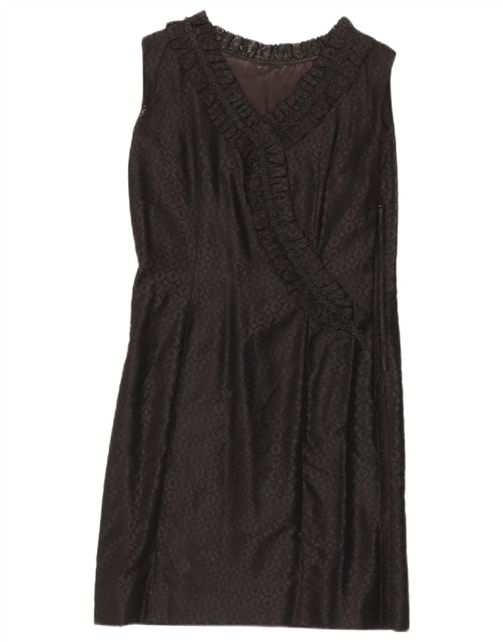 VINTAGE Dame Ærmeløs Lace Shift Dress UK 12 Medium Black Floral