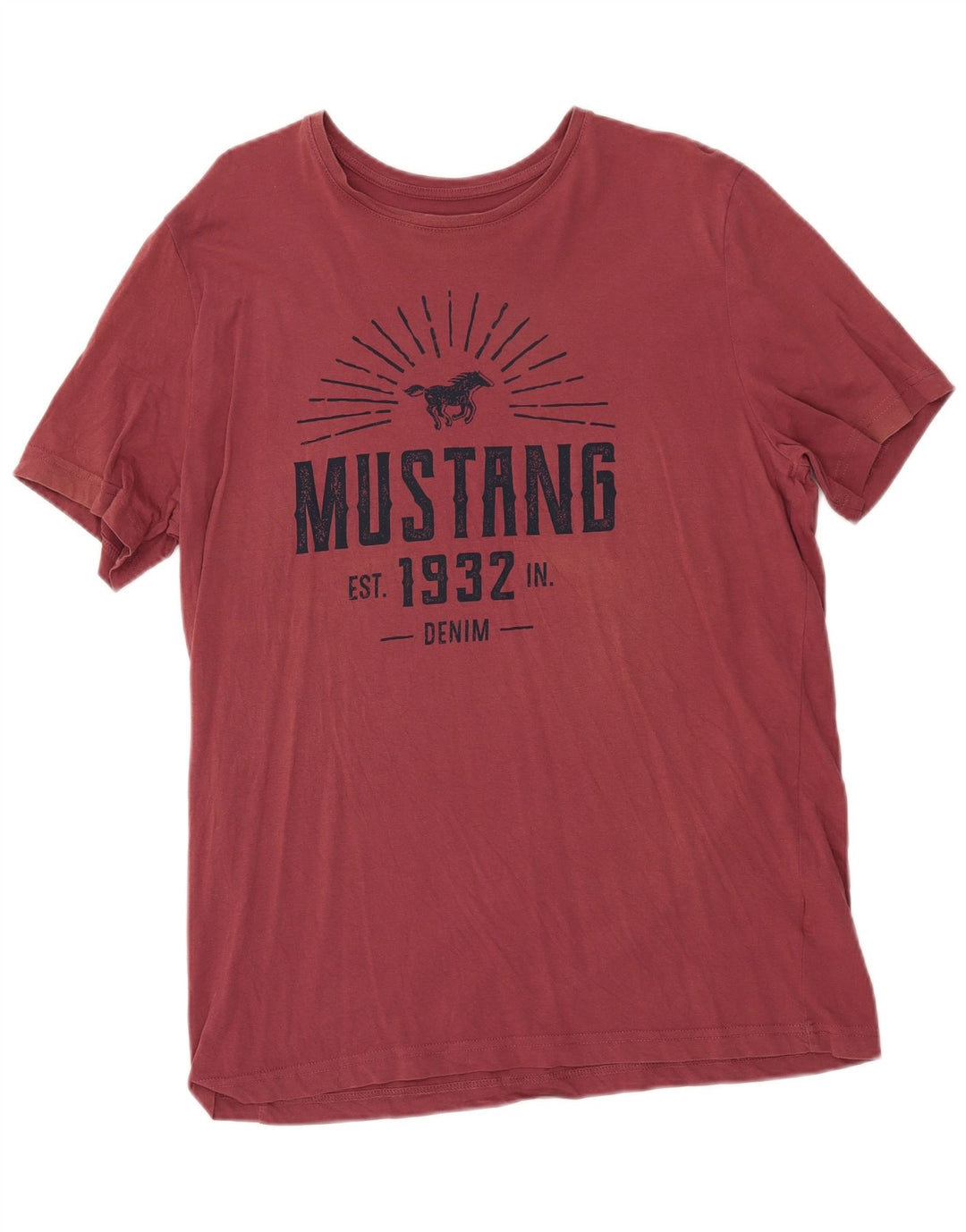 Mustang Herre grafisk T-shirt Top XL rødbrun bomuld