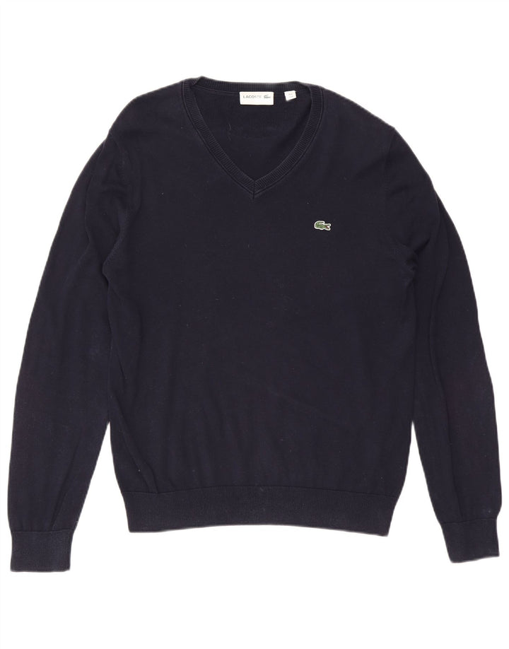 Lacoste Herre V-hals sweater str. 4 Medium marineblå bomuld