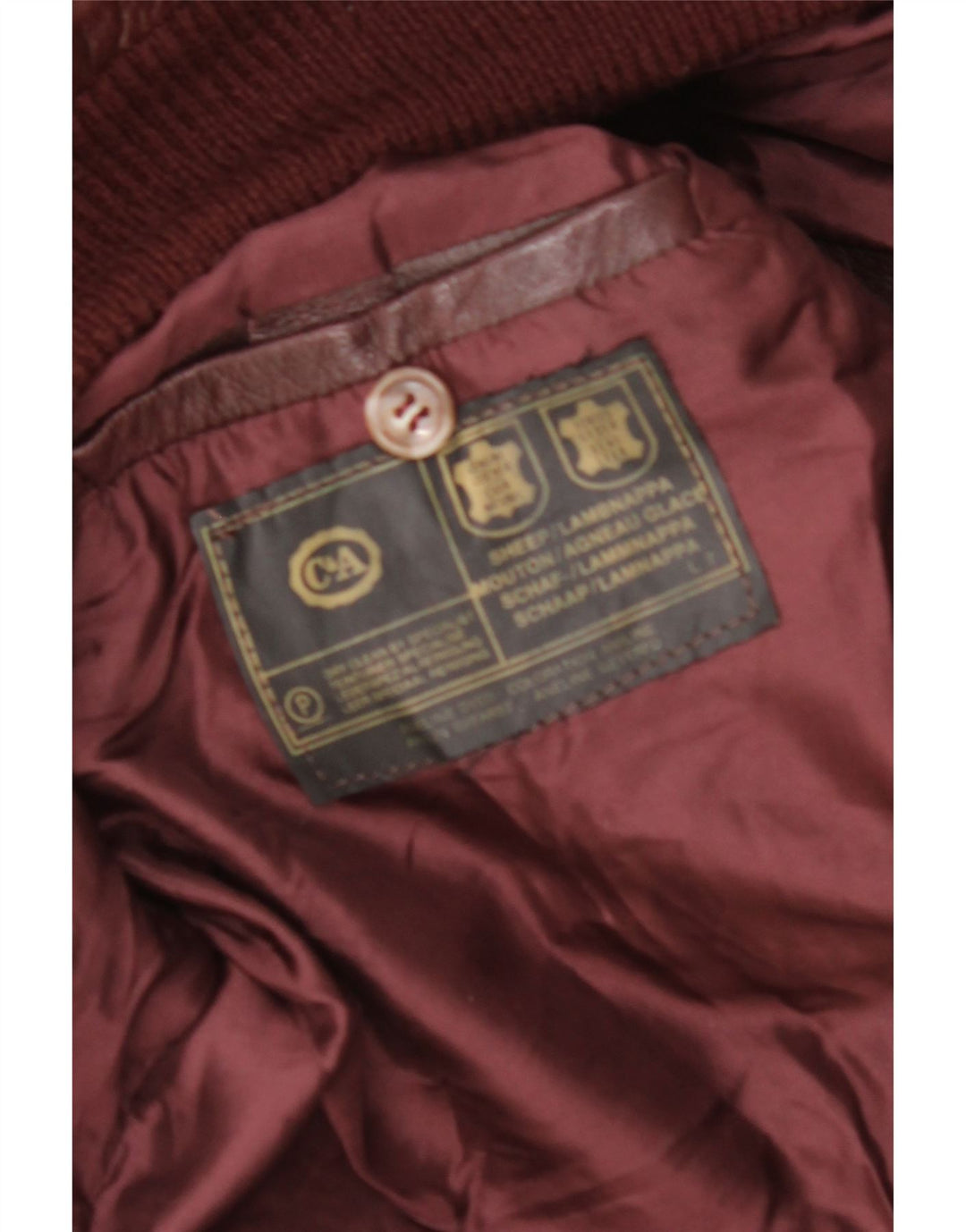 C&A Herre Læderjakke UK 38 Medium Burgundy Læder