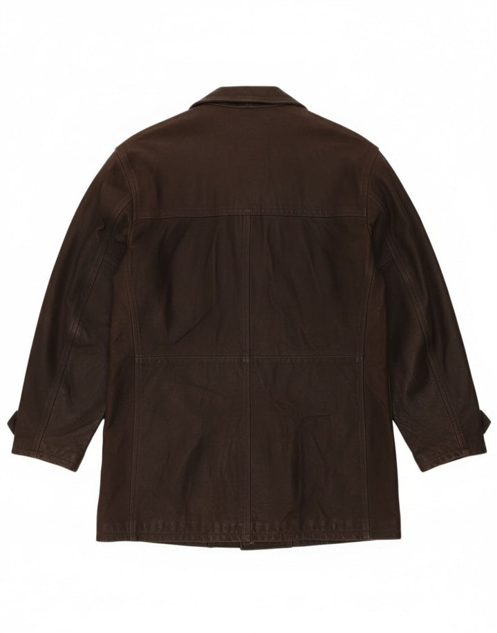 Vintage herre dobbeltradet læderfrakke IT 54 2XL brunt læder