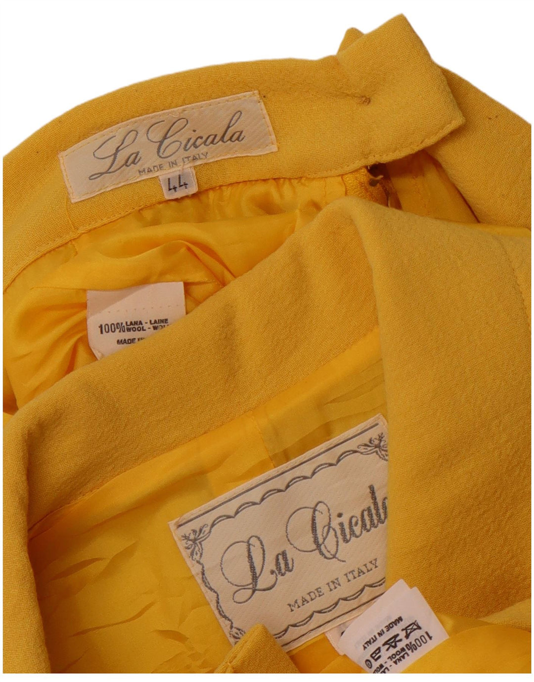VINTAGE Womens 4-knaps 2-delt nederdelsæt IT 44 Medium W26 Gul Uld
