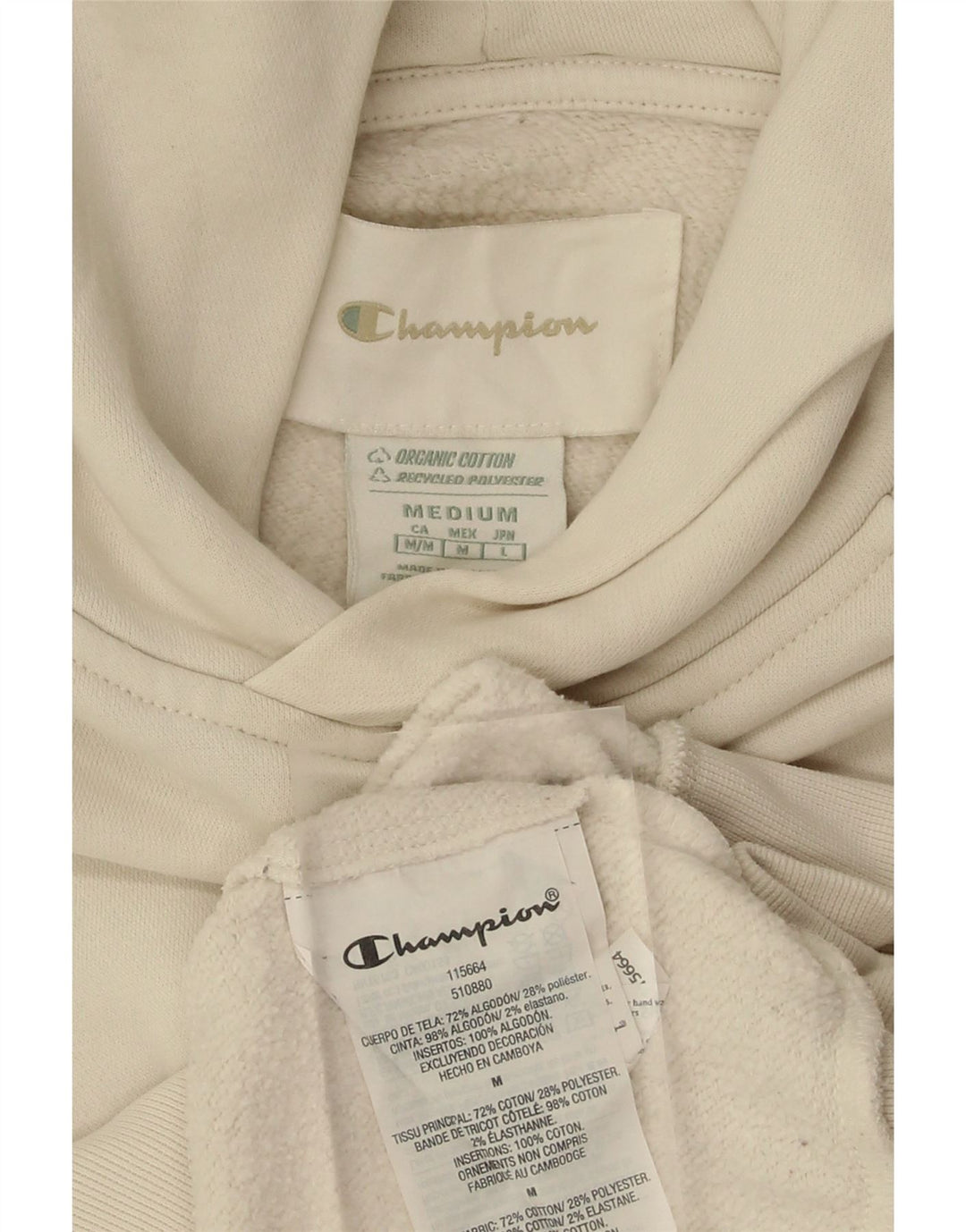 CHAMPION Womens Oversized Hoodie Jumper UK 14 Medium Beige Cotton