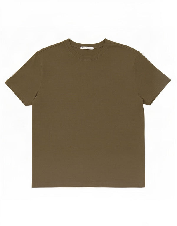 Zara Dame T-Shirt Top UK 10 Lille Khaki Bomuld