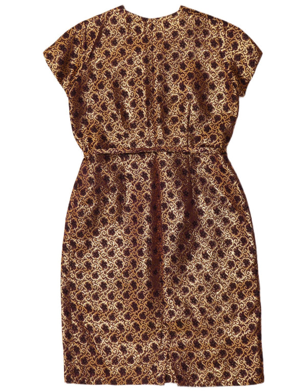 Vintage Womens Sheath Dress UK 14 Medium Gold Paisley