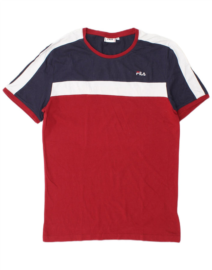 Fila Herre T-shirt Top Medium Rød Colourblock Bomuld