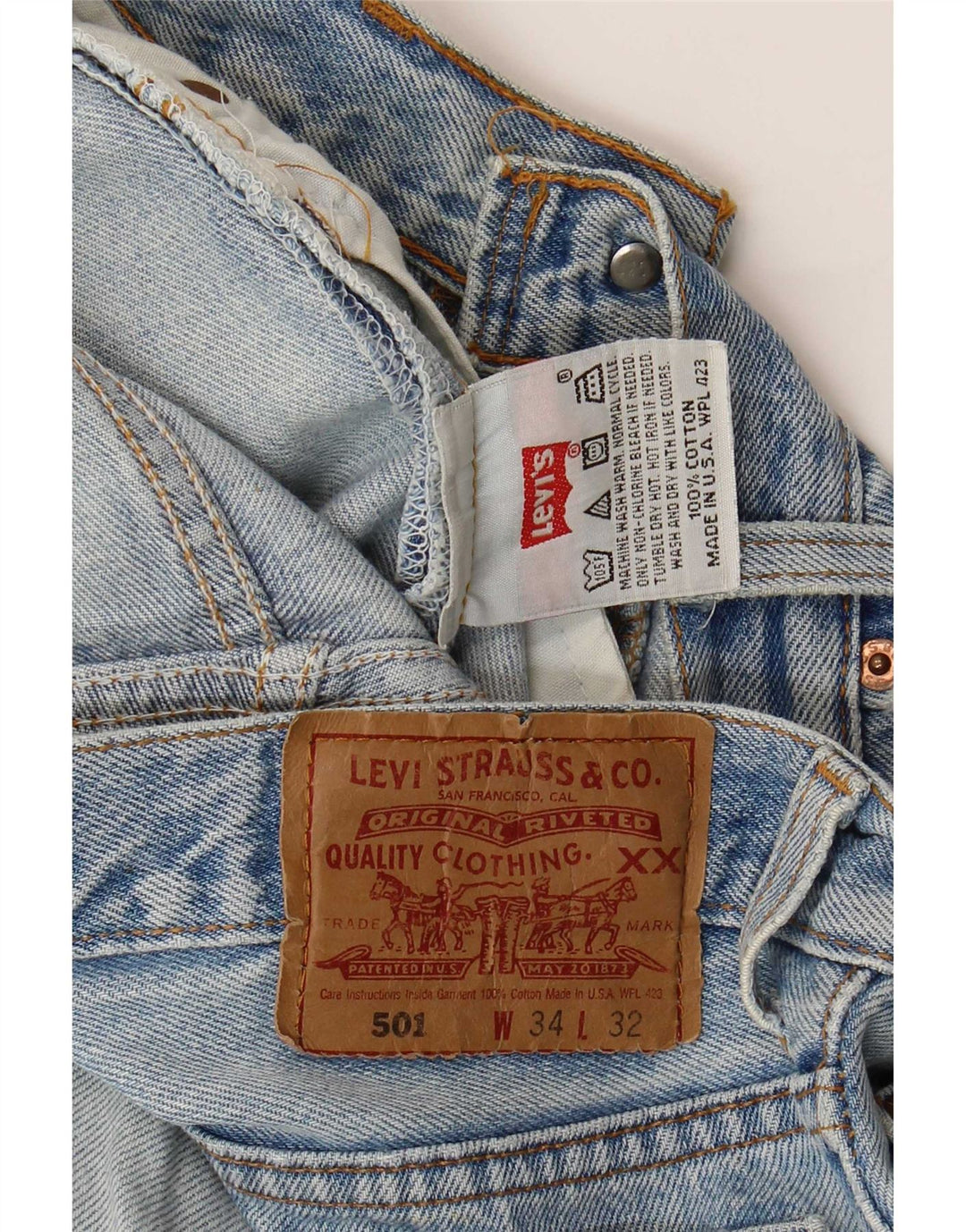 Levi's Herre 501 Distressed Straight Jeans W34 L29 Blå Bomuld