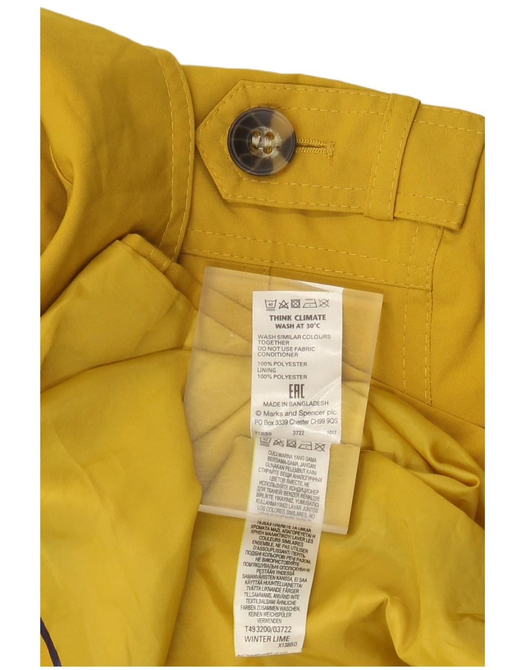 Marks & Spencer Trench Coat til kvinder UK 14 Medium Gul Polyester