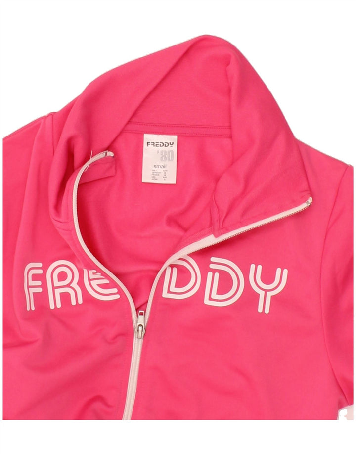 FREDDY Womens Graphic Tracksuit Top Jacket UK 10 Small Pink Polyester Vintage Freddy and Second-Hand Freddy from Messina Hembry 