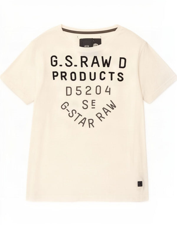 G-Star Dame Grafisk T-Shirt Top UK 14 Large White Cotton