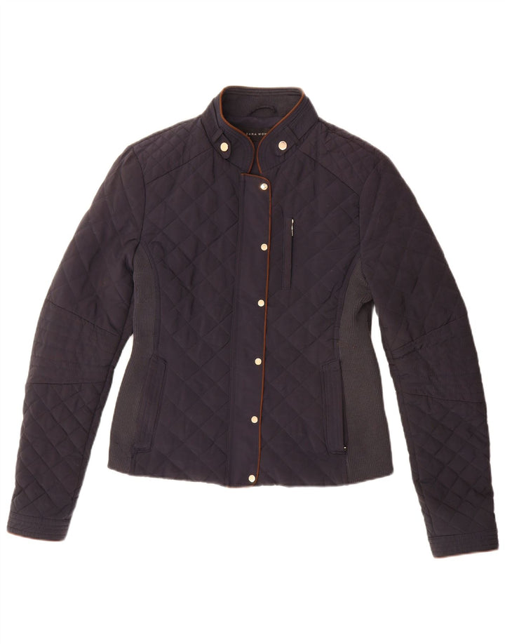 Zara Quiltet jakke til kvinder UK 14 Medium Navy Blue Colourblock