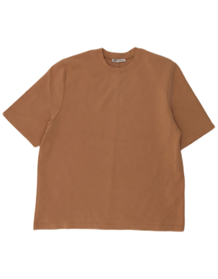Zara T-Shirt Top UK 14 Medium Beige Bomuld