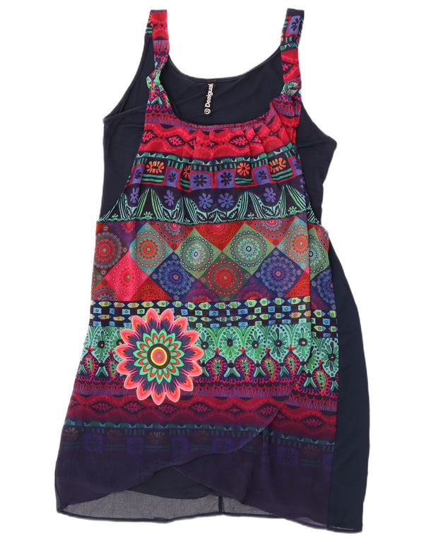 Desigual Womens Sheath Dress EU 44 XL Navy Blue Floral Polyester