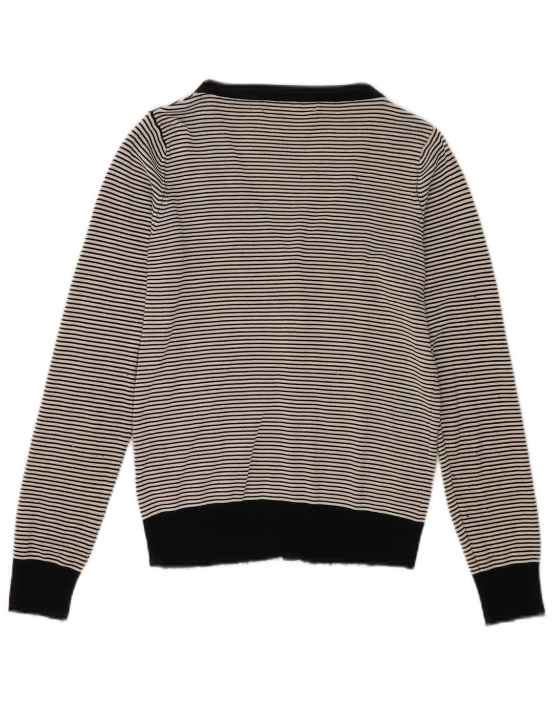 Zara Dame Cardigan Sweater UK 12 Medium Sort Stribet Rayon