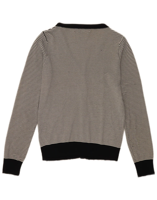 Zara Dame Cardigan Sweater UK 12 Medium Sort Stribet Rayon