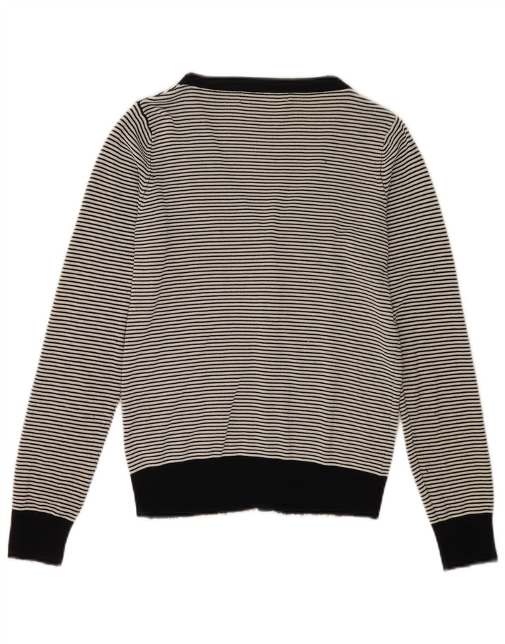 Zara Dame Cardigan Sweater UK 12 Medium Sort Stribet Rayon