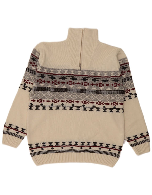 Vintage herre lynlås-hals sweater XL Beige Fair Isle polyakryl