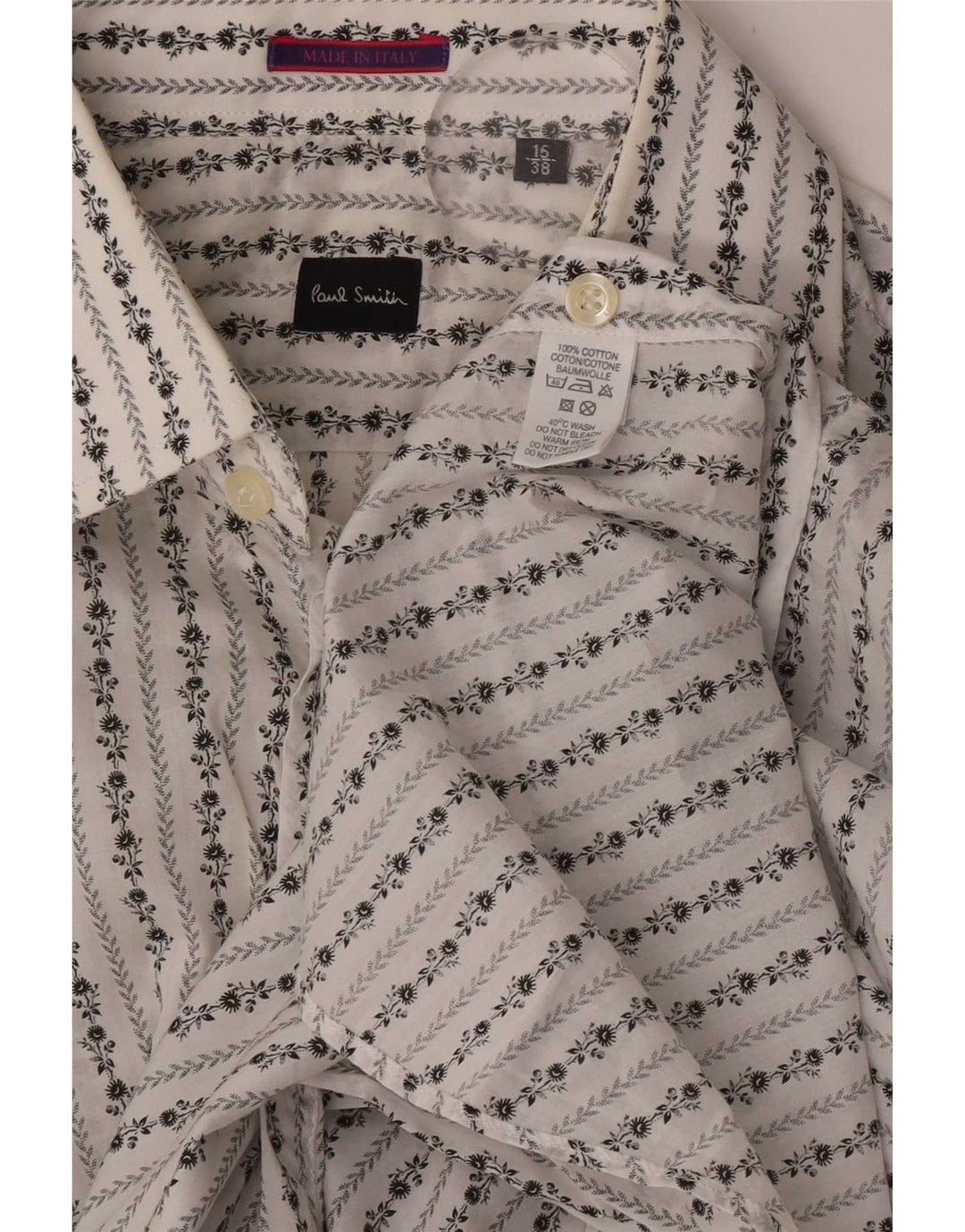 Paul Smith Herre formel skjorte størrelse 38 15 Medium hvid blomsterbomuld