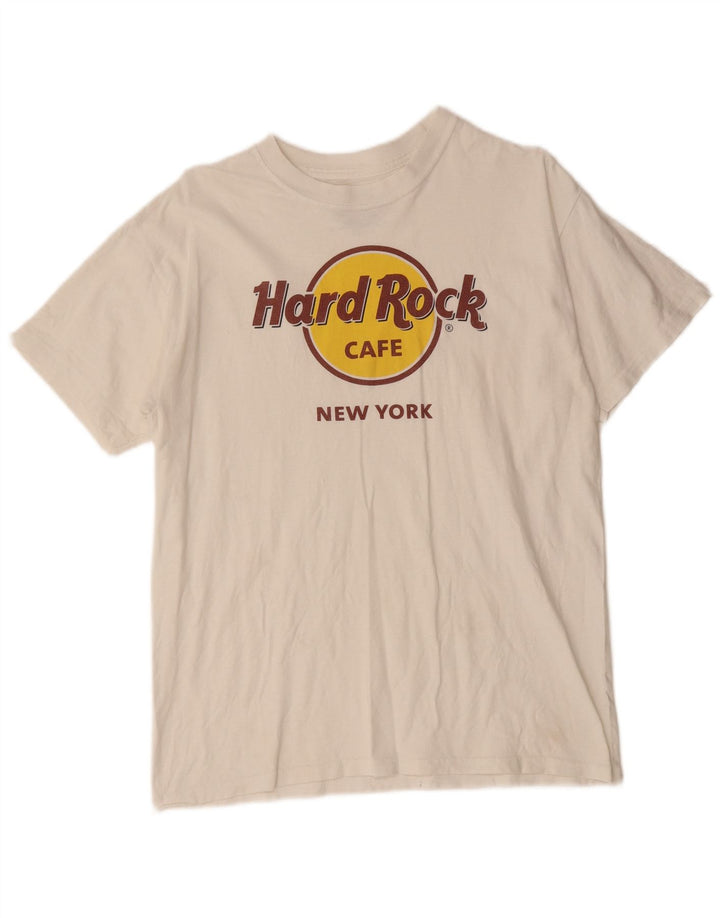 HARD ROCK CAFE Dame Grafisk T-Shirt Top UK 14 Medium Hvid Bomuld