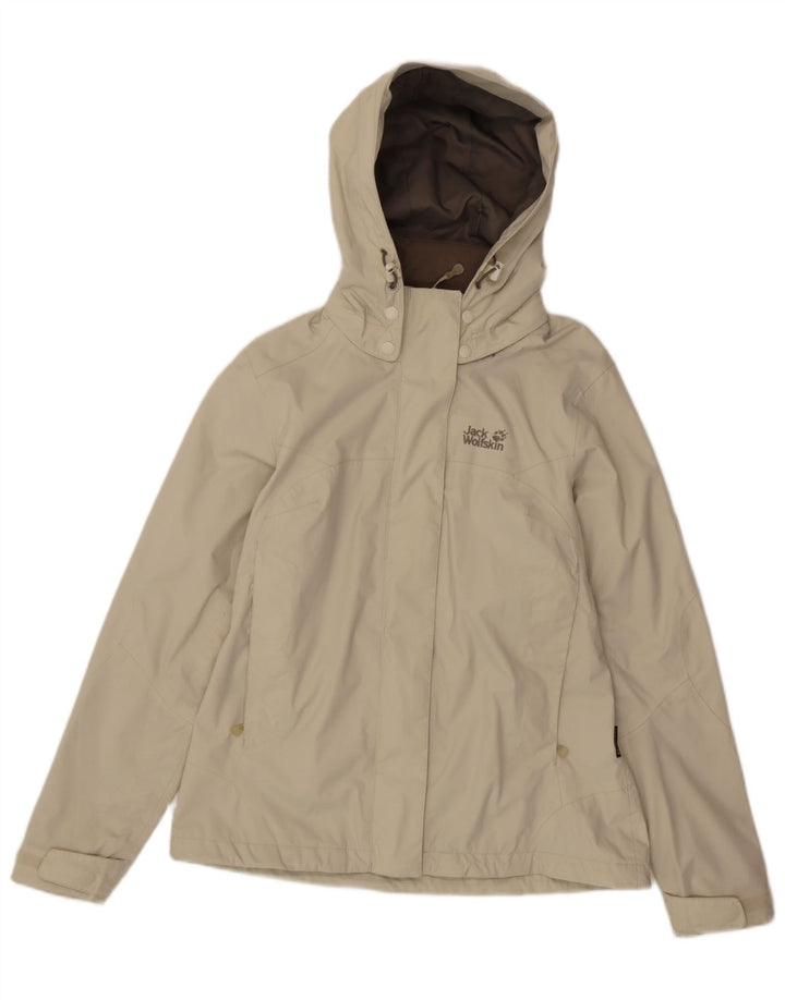 Jack Wolfskin Regnjakke med hætte til kvinder UK 8/10 Lille beige polyamid