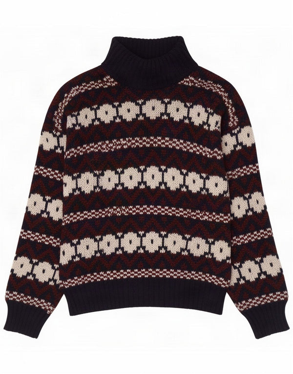 Vintage Mens Roll Neck Jumper Sweater Medium Multicoloured Fair Isle