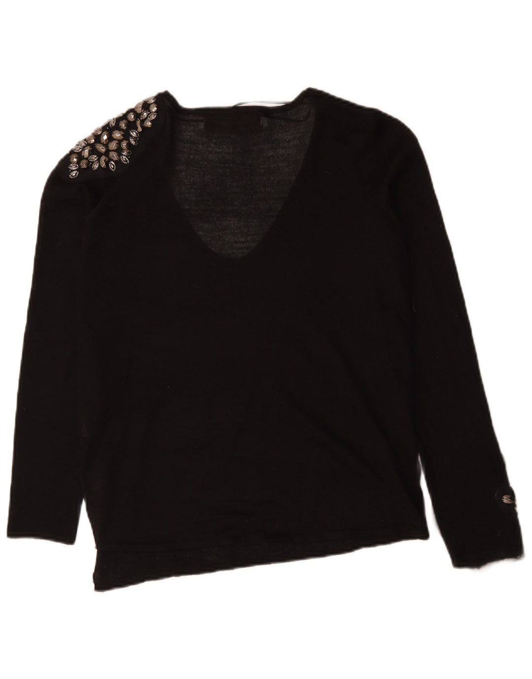 Zara Dame V-hals sweater UK 16 Stor Sort Plettet