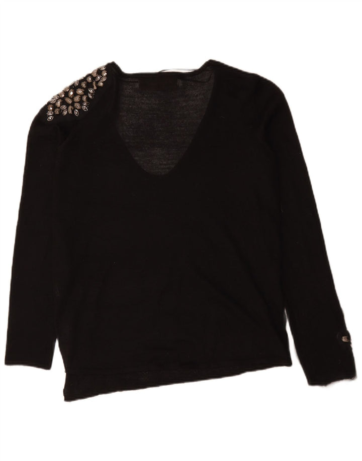 Zara Dame V-hals sweater UK 16 Stor Sort Plettet