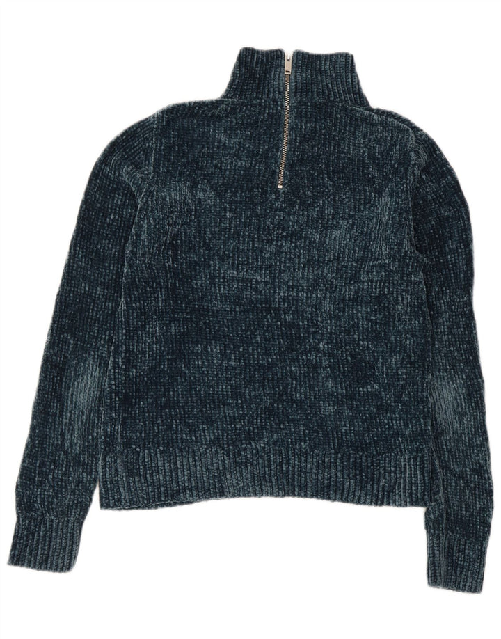 Cos Dame sweater med lynlås hals UK 6 XS turkis polyester
