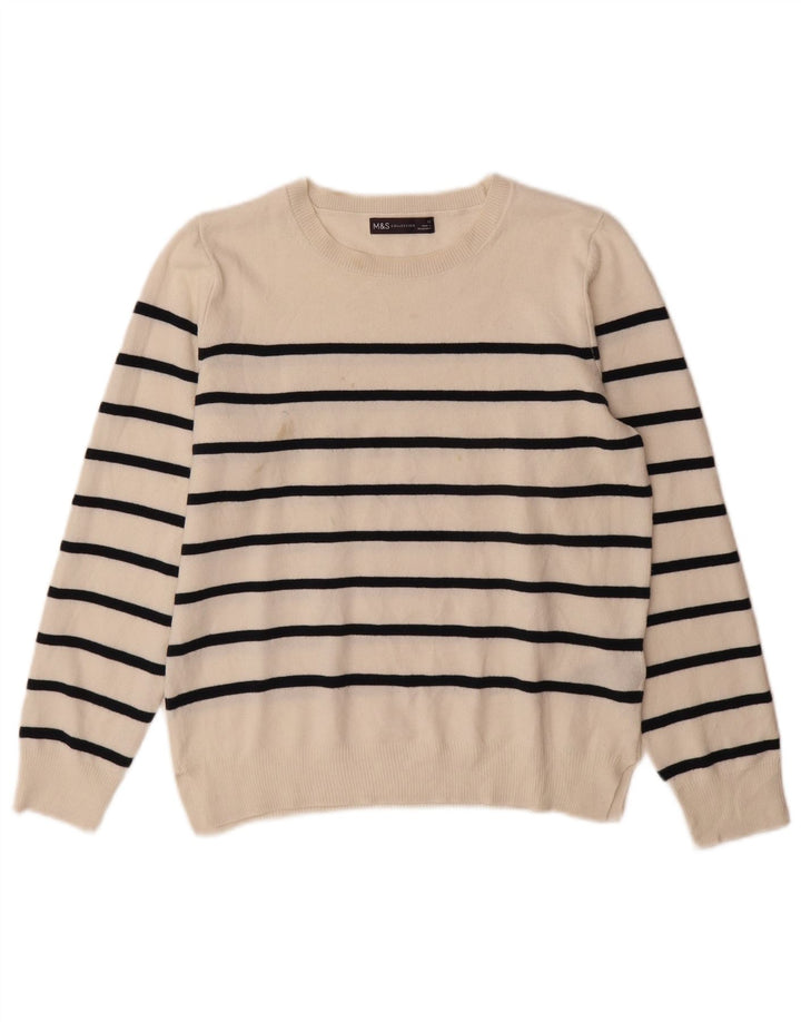 Marks & Spencer Dame Boat Neck Jumper Sweater UK 12 Mellem hvid stribet