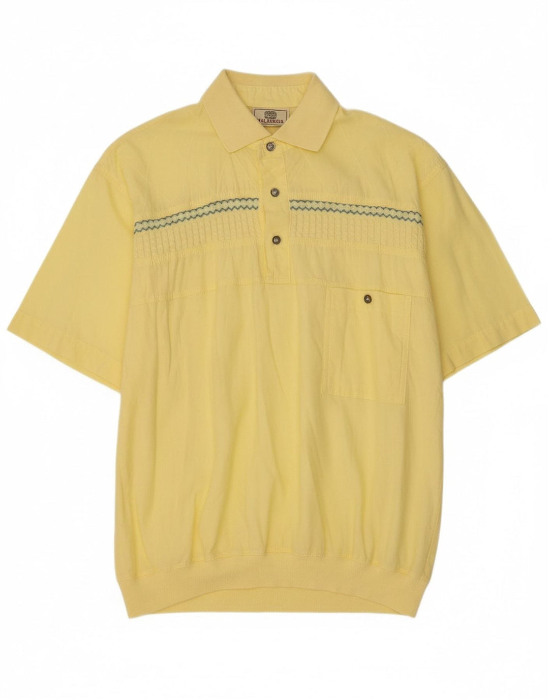 MALAGRIDA Mens Short Sleeve Pullover Shirt Large Yellow Striped Cotton