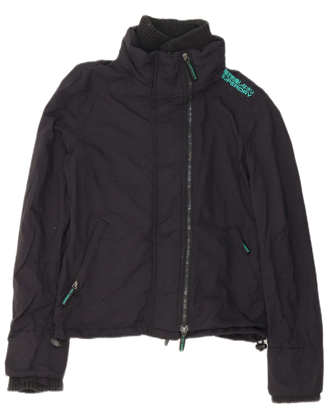Superdry Graphic Windbreaker Jacket UK 10 Small Black Polyester